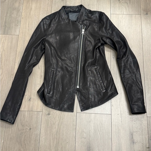 All Saints Black Lamb Leather Biker Jacket